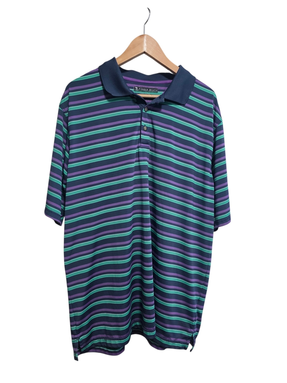 Pebble Beach Men's Navy, Teal & Purple Striped Polo Golf Shirt Size XL